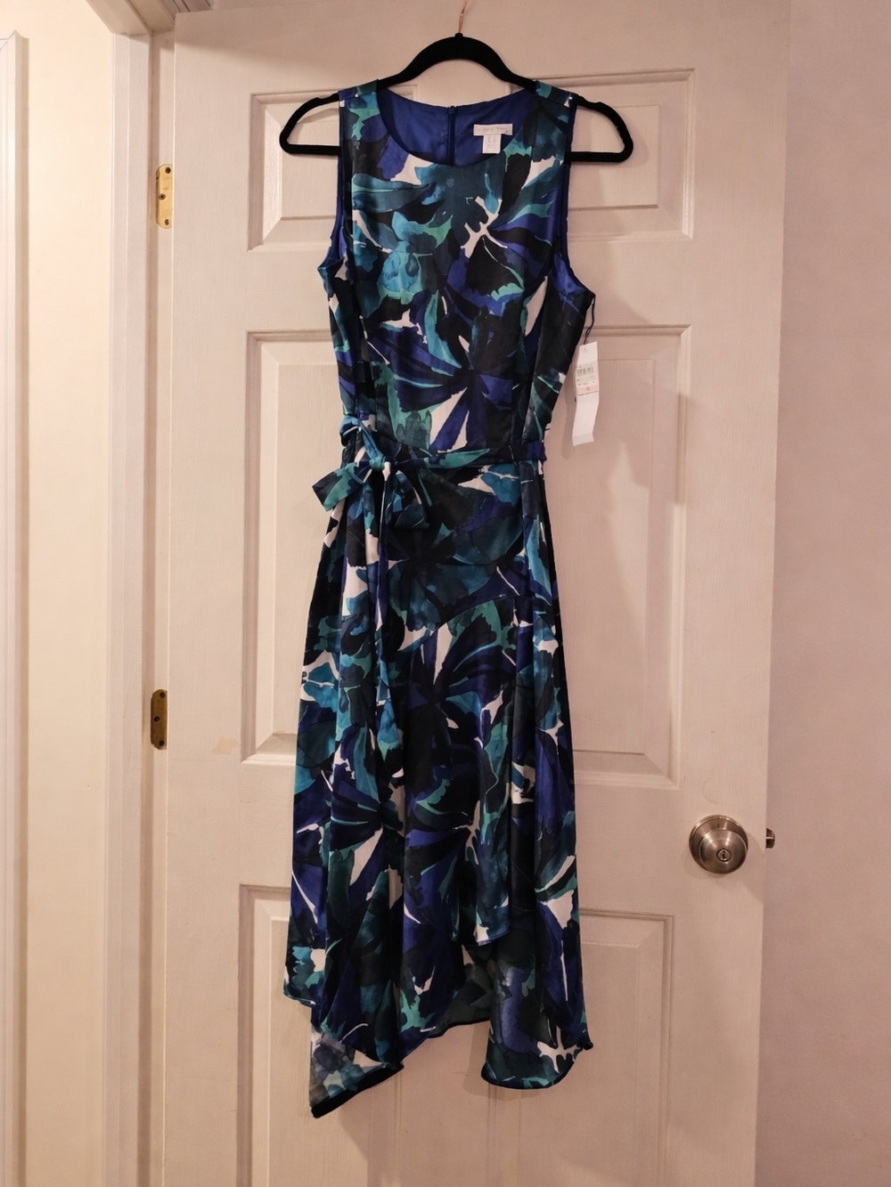 London Times Blue & Teal Floral Tie-Waist Midi Dress